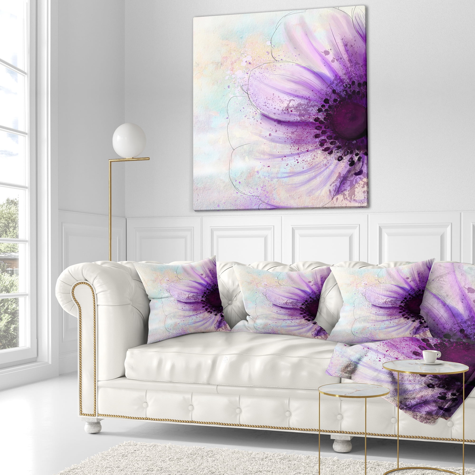 Designart Flower with Large Purple Petals - Flowers Throw Pillowwork - 16x16