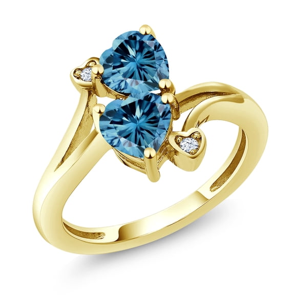 Gem Stone King 10K Yellow Gold Persian Blue Moissanite Engagement Ring for Women (1.63 Cttw, Gemstone Birthstone, Heart Shape 6MM, Size 7)