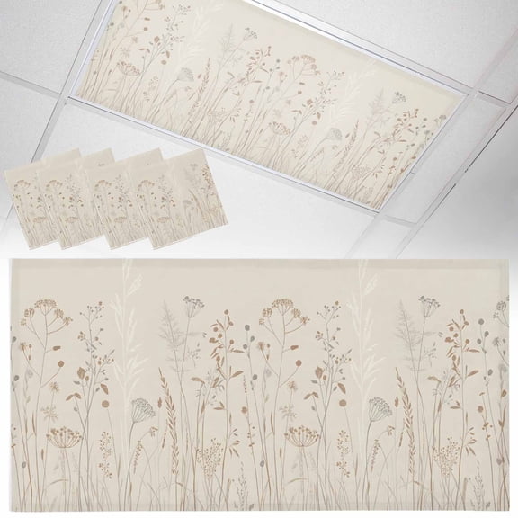 4 Pack Fall Wildflowers Fluorescent Light Covers for Ceiling Lights Flowers Leaves Floral Modern Magnetic Ceiling Light Covers Overhead Light Filters for Office Classroom Home