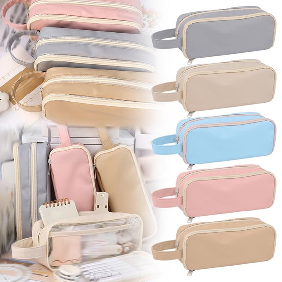 CoreLiving 5-Compartment Large Capacity Pencil Case with Multi-Functional Storage Zipper Pen Pouch Box Holder Organizer Aesthetic Stationery for Adults Men Women College Office Essentials