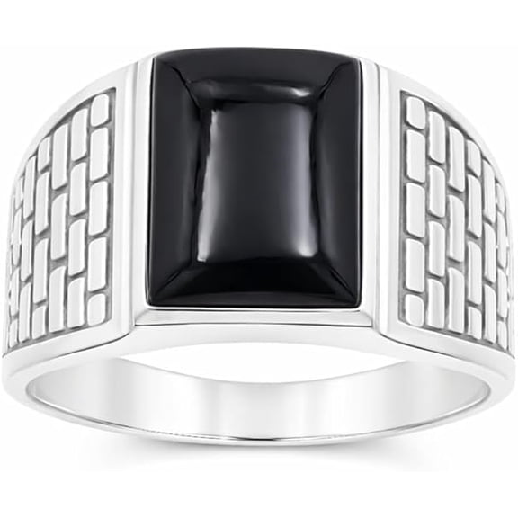 Earth Gems Jewelry Black Onyx Ring Sterling Silver Gemstone Jewelry for Men