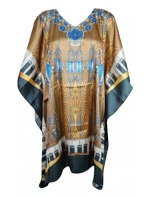Kaftan Dresses, Boho Maternity Tunic, Beach Coverup, Brown L-3XL