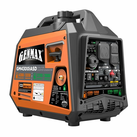 Genmax Portable Inverter Generator, 4300-Watt Dual Fuel, Light-Weight With CO Sensor