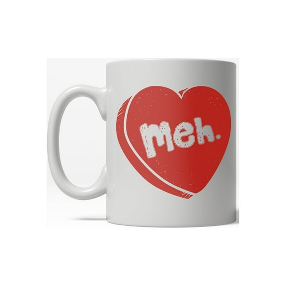 Meh Candy Heart Cute Funny Valentine's Day Ceramic Coffee Drinking Mug  - 11oz