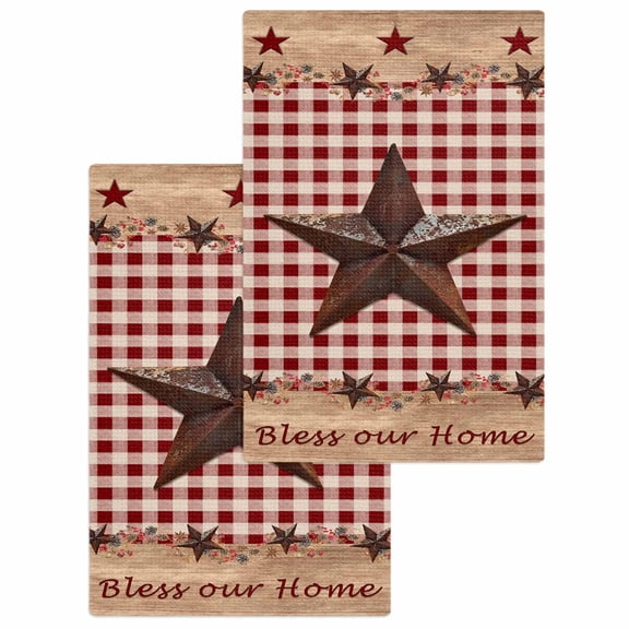 Country Star Farm Hand Towels Set,Waffle Weave Kitchen Towels 2 Pieces,Farmhouse Plaid Texas Vintage Fruit Microfiber Hair Face Bath Tea Towel Absorbent Quick Drying Cleaning Dish Cloths,15.7"x23.6"