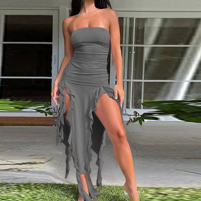 Mefallenssiah Robe Irrégulière Mode Printemps/été Sexy Personnalité Enveloppée