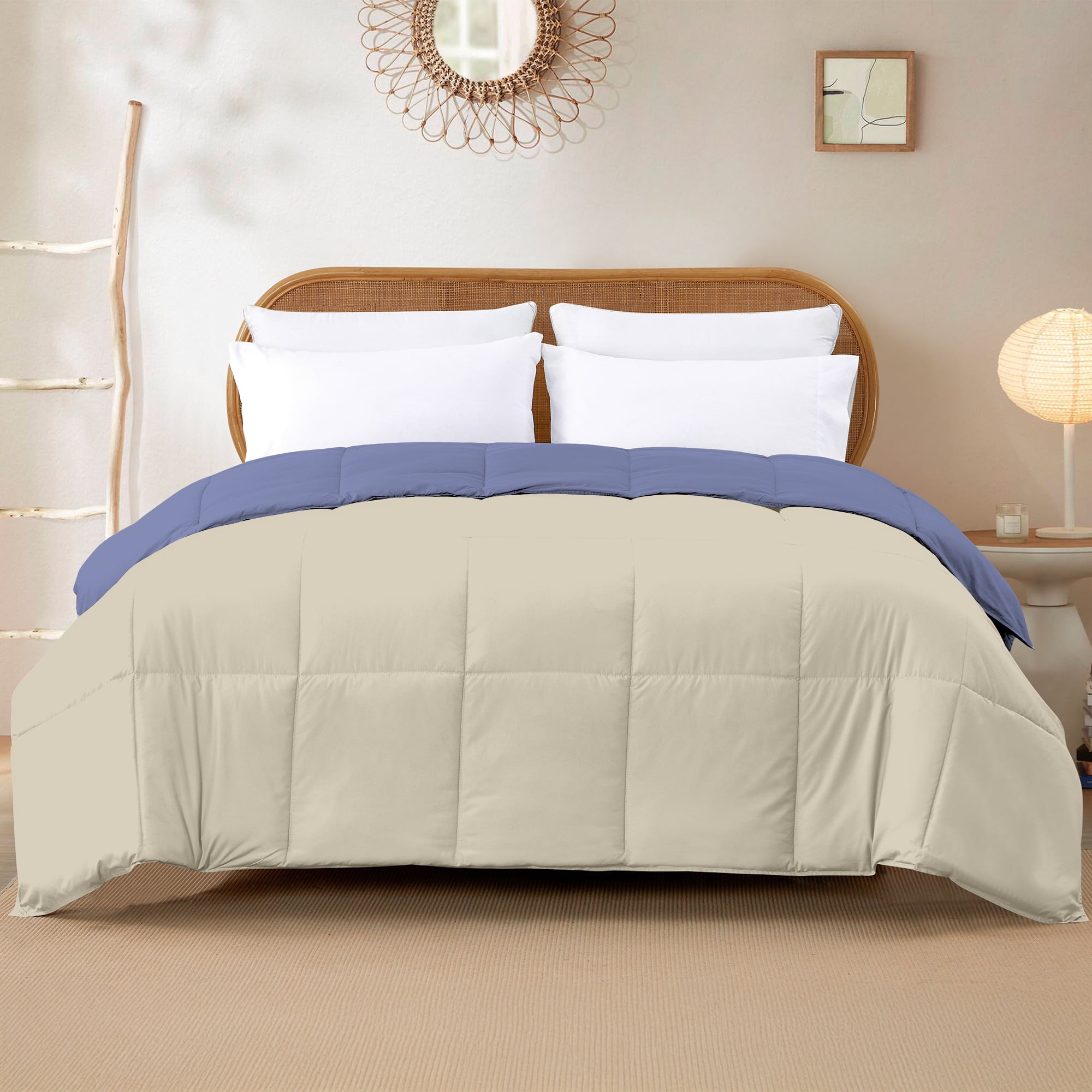 Modern Threads Reversible Blue & Cream All-Season Down Alternative Adult Bed Comforter, King