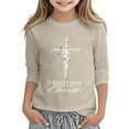 thumbnail image 3 of FUZHIQ Girl Long Sleeve Shirts Christmas Tree Print Crewneck Long Sleeve Red Green Snowman Casual Girls Tops,Khaki,4-5 Years, 3 of 5