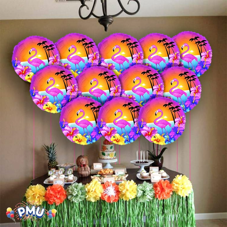 PMU Luau Balloon 18 Inch Mylar Hibiscus and Flamingo Pkg/5