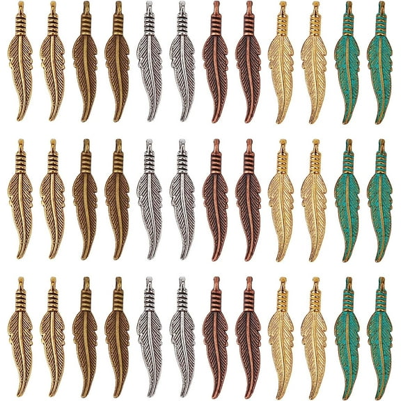 1 Box 120Pcs Feather Charms Bulk Style Small Feather Charm Boho Leaf Shape Mini Dream Catcher Feathers Charm Alloy Charms for Jewelry Making Charms Bracelets Earrings DIY Craft diy