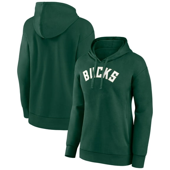 Women's Hunter Green Milwaukee Bucks Wordmark Alt Pullover Hoodie