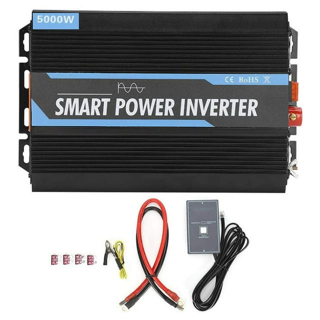 Mistaha High-Power 5000W Pure Sine Wave Inverter for 12V Vehicles - Black+Blue Aluminum Shell - AC 220V Output - Peak Power 10000W - with Remote Switch and Safety Features