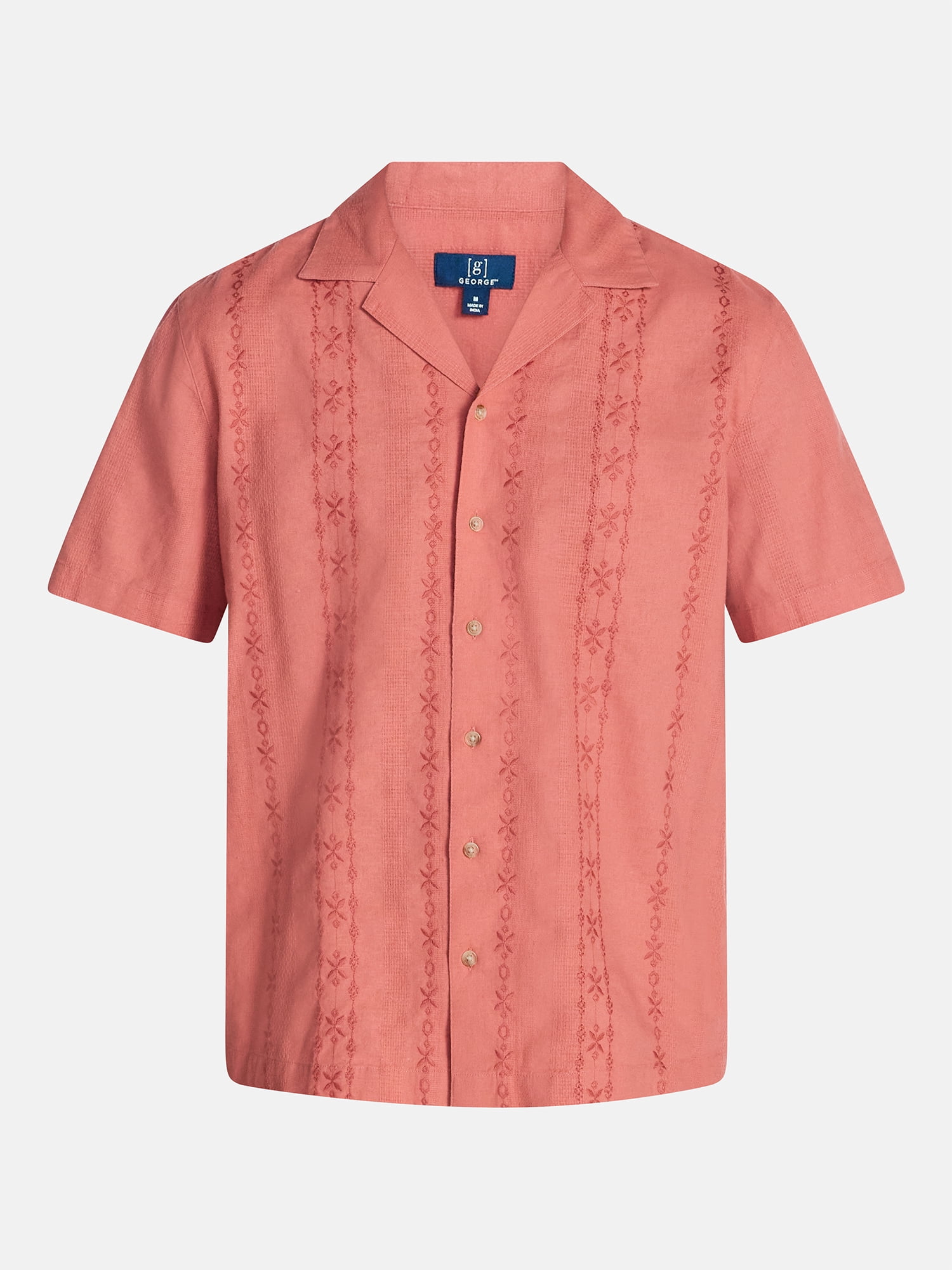 George Men's Embroidered Camp Shirt with Short Sleeves, Sizes S-5XL