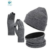 Deago Winter Beanie Hat Scarf Touchscreen Gloves Set for Men and Women, Beanie Gloves Neck Warmer Set with Warm Knit Fleece Lined (Gray)