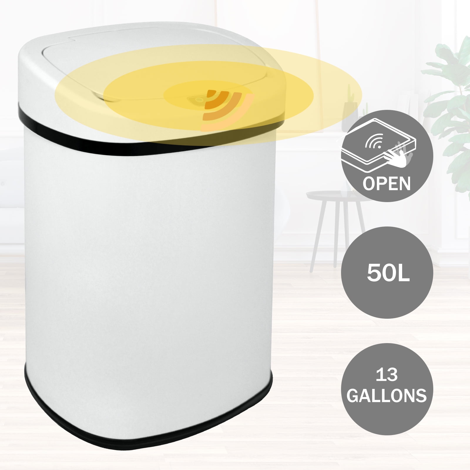 NiamVelo 13 Gallon Kitchen Trash Can Automatic Stainless Steel Garbage