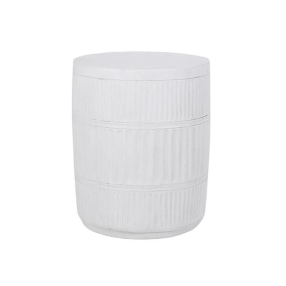 Benjara End Table- White Faux Concrete- Round 15" Top- Natural White