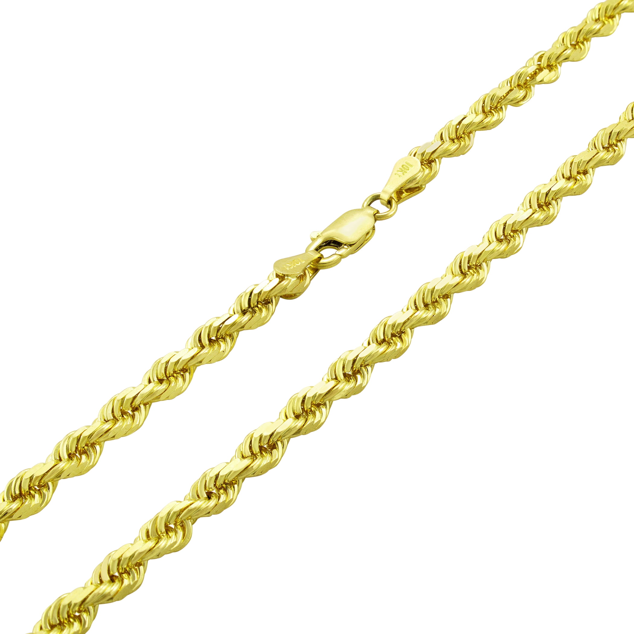 Nuragold 14k Yellow Gold 3mm Solid Rope Chain Diamond Cut Pendant Necklace,  Mens Womens with Lobster Clasp 16