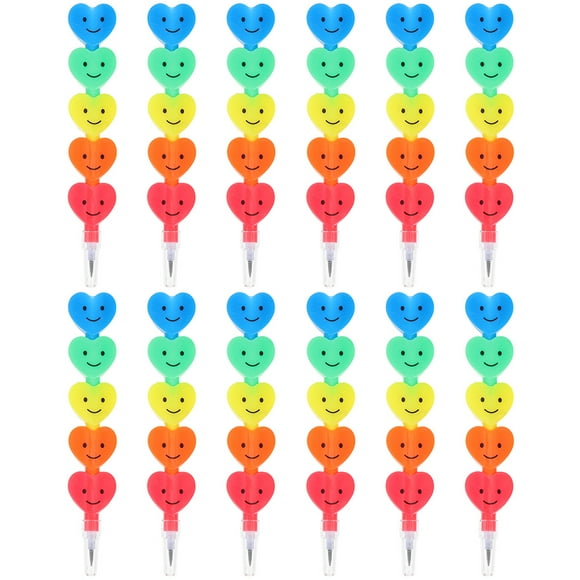 KAKOWELY kids stacking pencils 12Pcs Heart Shaped Pencils Stackable Pencils Students Writing Pencils Kids Supply4.53"X0.87"X0.39"