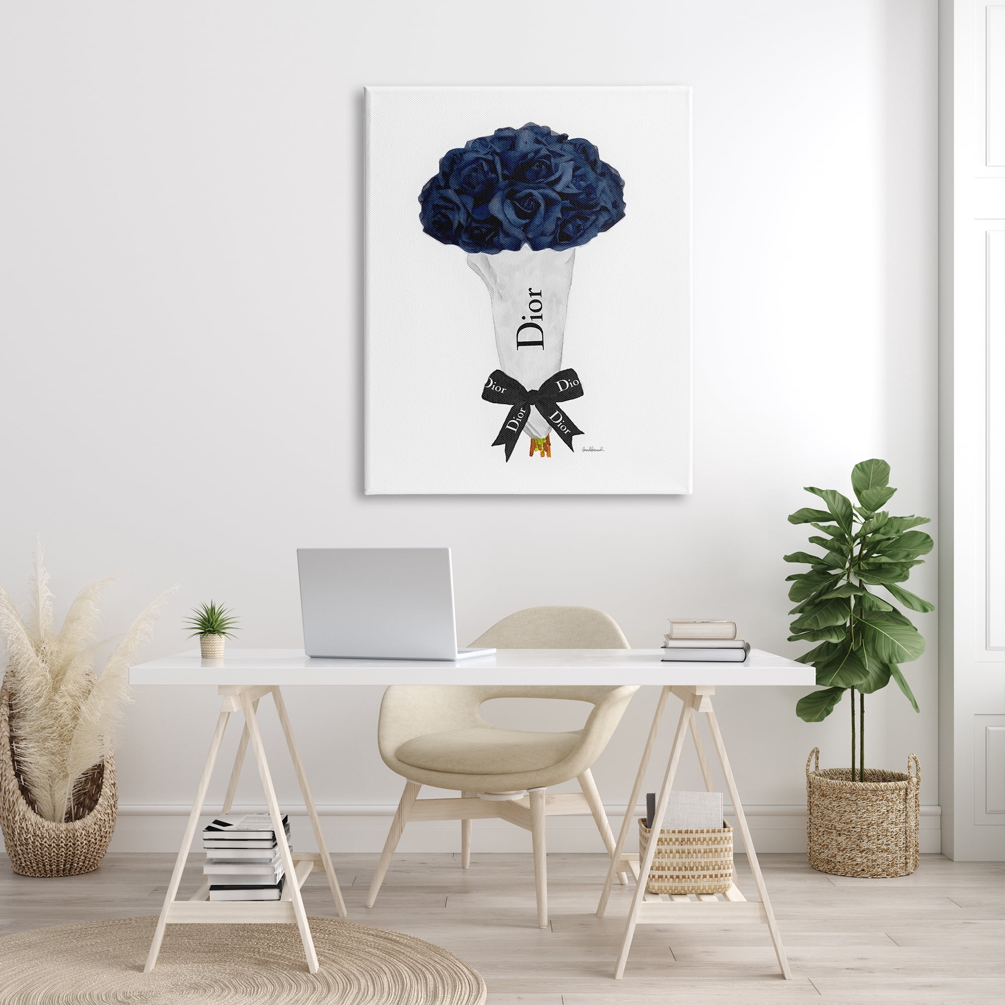 Stupell Industries Blue Rose Floral Bouquet Fashion Glam Bow, 36 x 48, Design by Amanda Greenwood