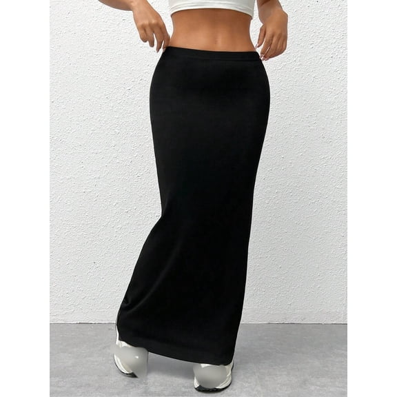 Women's Tight Fit Bodycon Midi Skirt, High Waist Stretch Pencil Skirt for Casual Streetwear & Everyday Wear