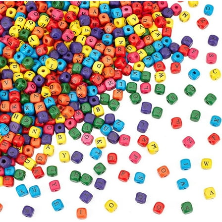 1000pcs 8mm Alphabet Wooden Beads Colorful Random Square Wooden Beads with 3mm Hole Wooden Cube Beads with Initial Letter Loose Letter Beads for Jewelry Making DIY Crafts - Mixed Color for making