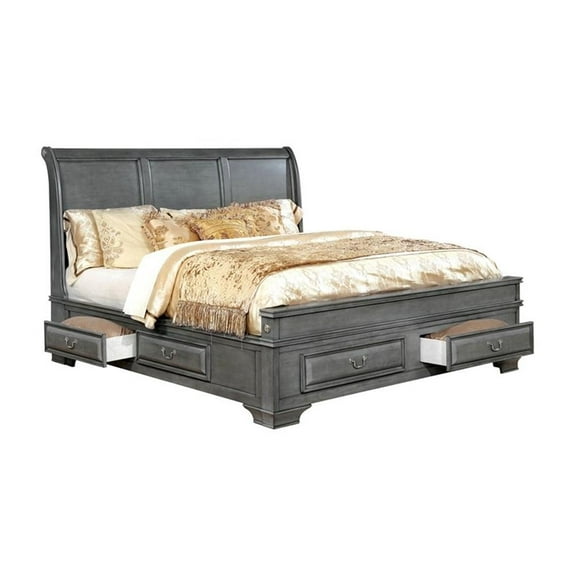 Bowery Hill Transitional Wood Queen Storage Platform Bed in Gray