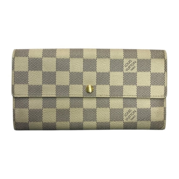 Pre-Owned LOUIS VUITTON Damier Azur Portefeuille Sarah Long Wallet for Men and Women, White...
