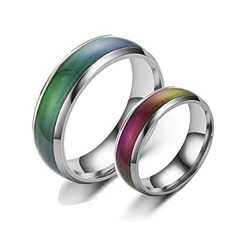 Mood Rings for Adults & Kids - 2 Pcs Mood Rings for Men & Women Change Color Rings - Boy & Girl Mood Ring Stainless Steel Band Mood Jewelry Size 7 & 8