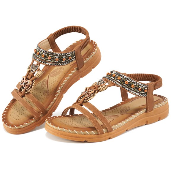 Almusen Women Sandals Dressy Summer Sandals for Women Shoes Open Toe Rhinestone,Size 10