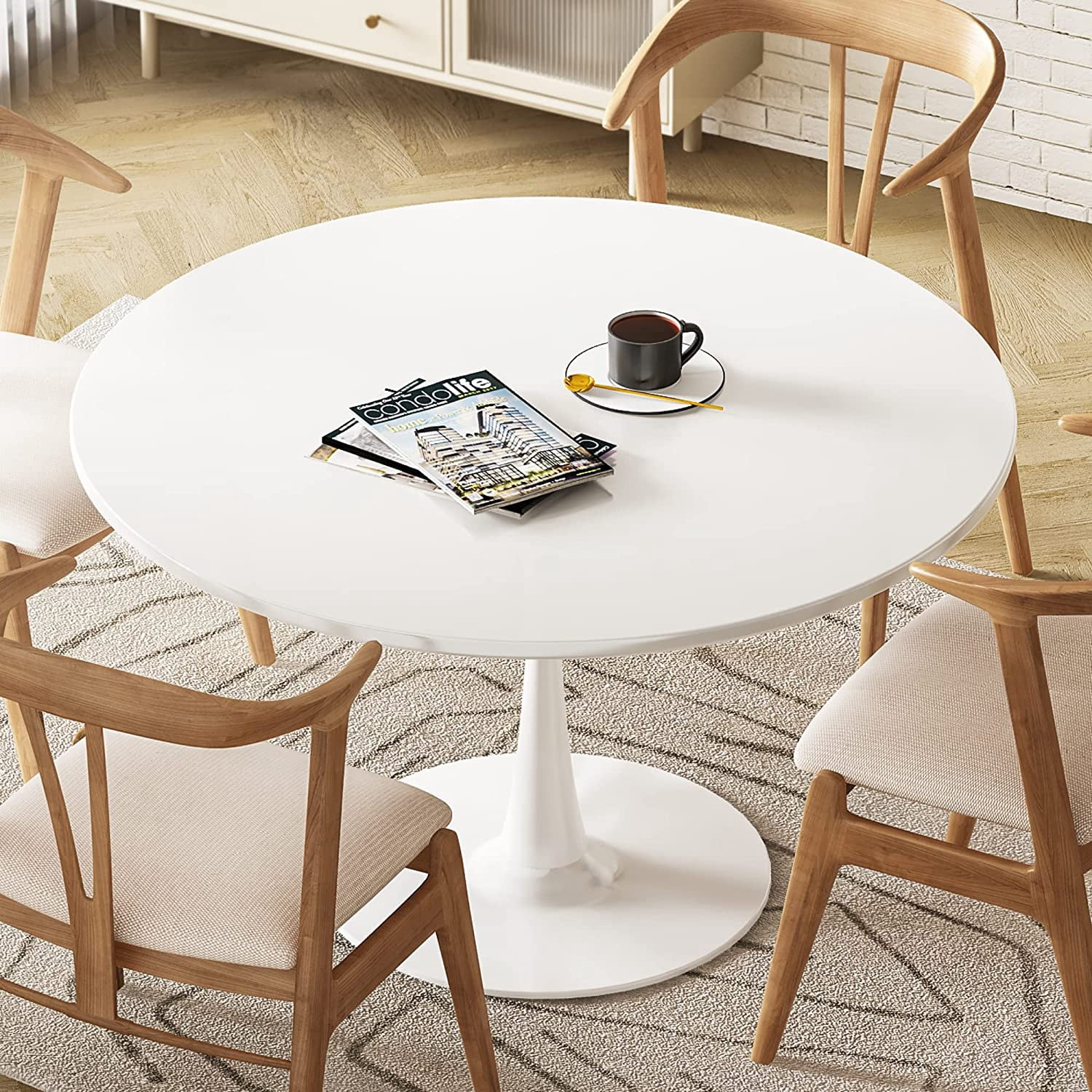 LTTROMAT Round Dining Table, 42 inch Tulip Table Pedestal Dining Table, Round Pedestal Table for Mid-Century End Table Coffee Office Living Room Table, White