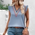 thumbnail image 5 of XFLWAM Womens Contrast Lace V Neck Tank Tops Ruffle Sleeve Summer Blouse Casual Sleeveless Loose Fit Vest Shirts, 5 of 9