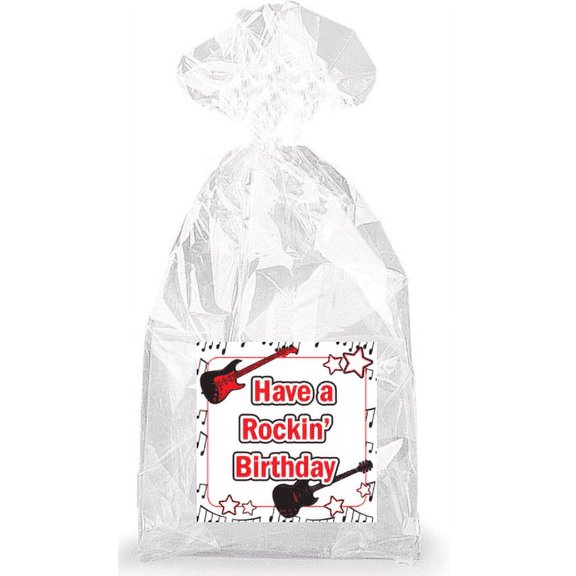 Black and Red Guitar Have A Rockin' Birthday Party Favor Bags with Ties - 12pack