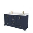 thumbnail image 3 of Ayna Decors Maya 60 in Navy Blue Double Sink Bathroom Vanity Set with White Quartz Countertop and Brass Faucet | Pop-Up Drain and P-Trap Included | Gold Hardware, 3 of 10