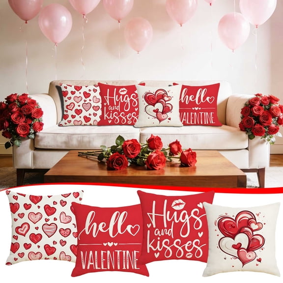 Moocorvic Valentine's Day Pillow Cover 18x18, Red Love Heart Print Decorative Cushion Cases for Sofa Bed Patio Romantic Gift Anniversary Wedding Decor