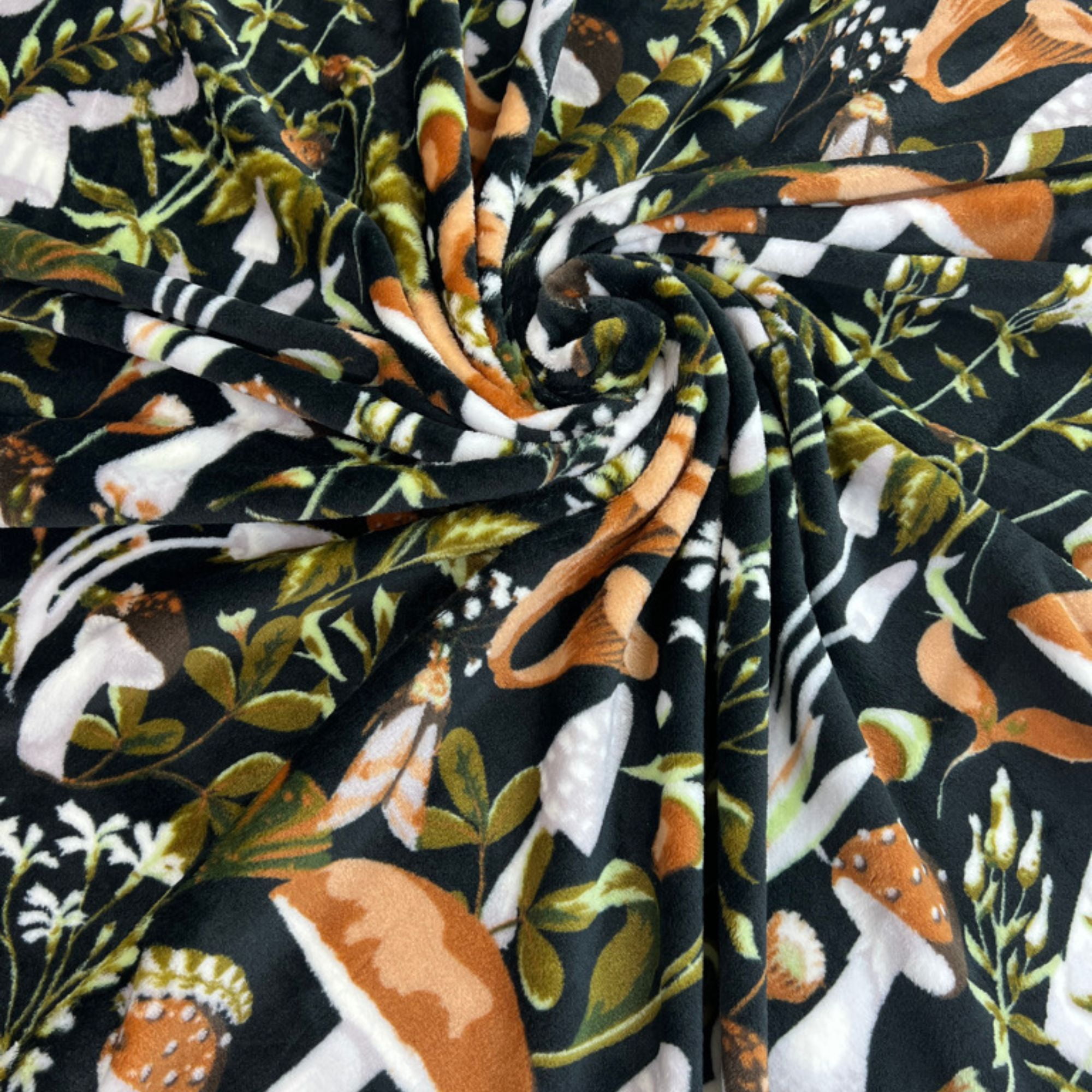 Serafina Home Decor Fleece Fall Throw Blanket: Floral Mushroom Forest Black Brown Beige And White Oversized Blanket 50" x 70"