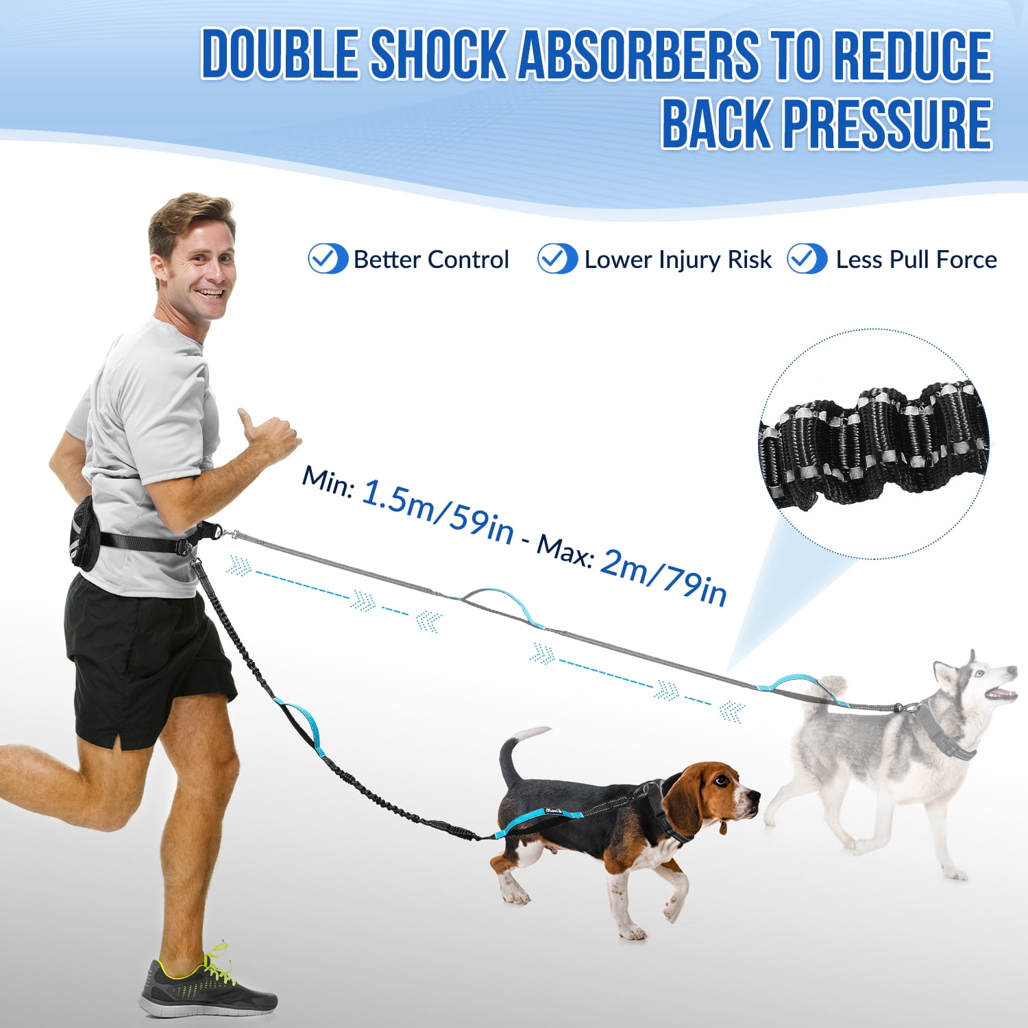 AUTOWT Hands Free Dog Leash with Dual Bungees for 2 Dogs, Adjustable Waist Belt Fanny Pack