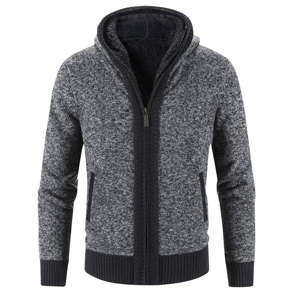 Turilly Jackets for Men Vintage Knit Solid Color Outwears Men's Zipper Long Sleeved Hoodless Casual Jacket with Pocket