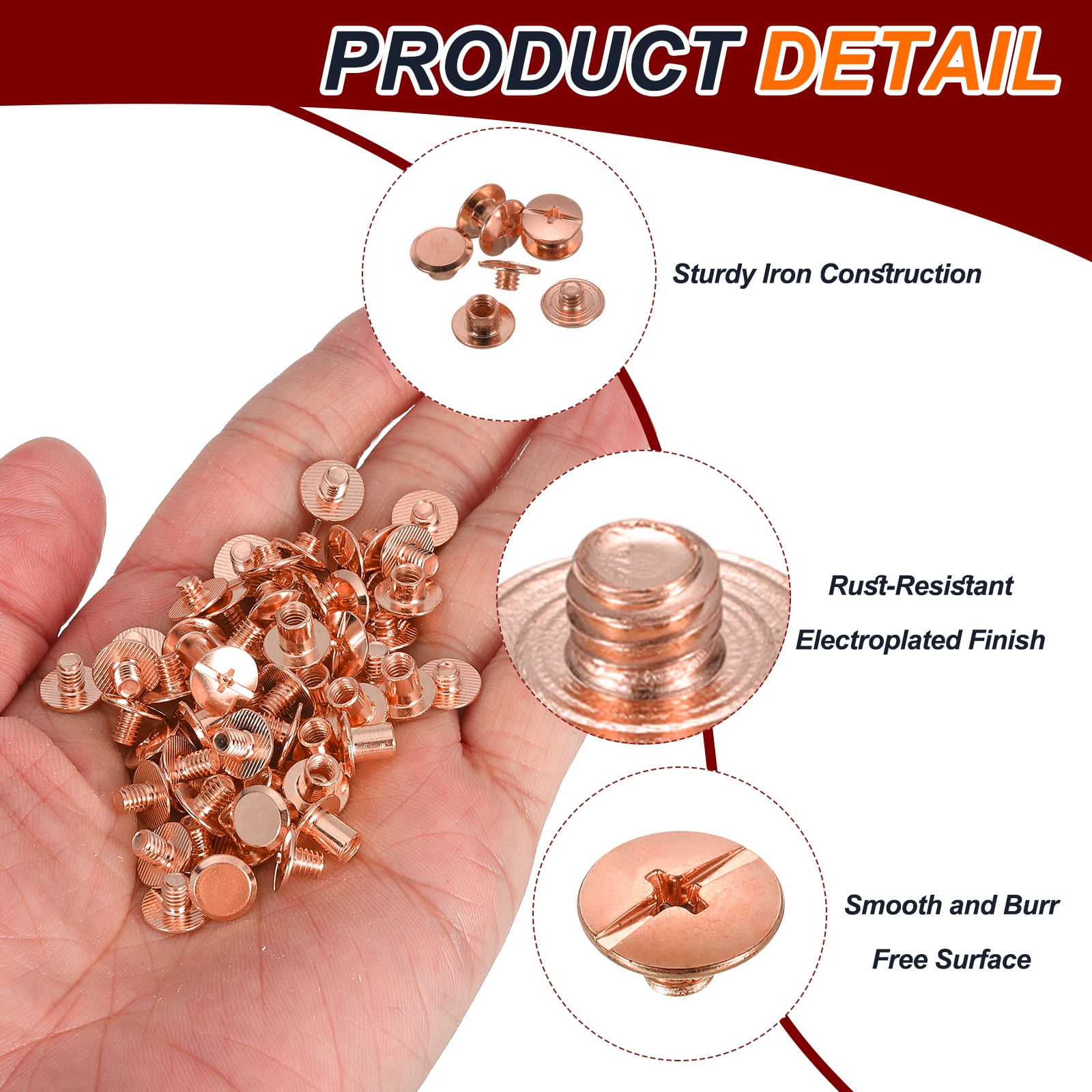 Uxcell M5 Chicago Screw Rivets 110 Sets Metal Binding Screws for Leather Craft, Copper
