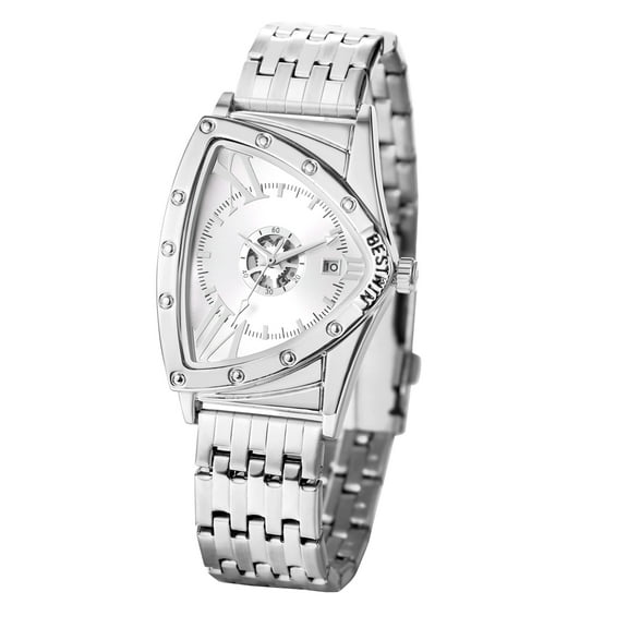 Avaner Skeleton Watches for Men, Analog Quartz Wrist Watch Waterproof Calendar Stainless Steel Detachable Strap Casual Bussiness Dress Wristwatch