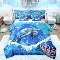 Feelyou Cartoon Sea Turtle Twin Bedding Sets 7-Piece, Dreamy Ocean Animal Bedding Comforter Set, Marine Coral Reversible Sheet Sets, Lightweight Room Decor