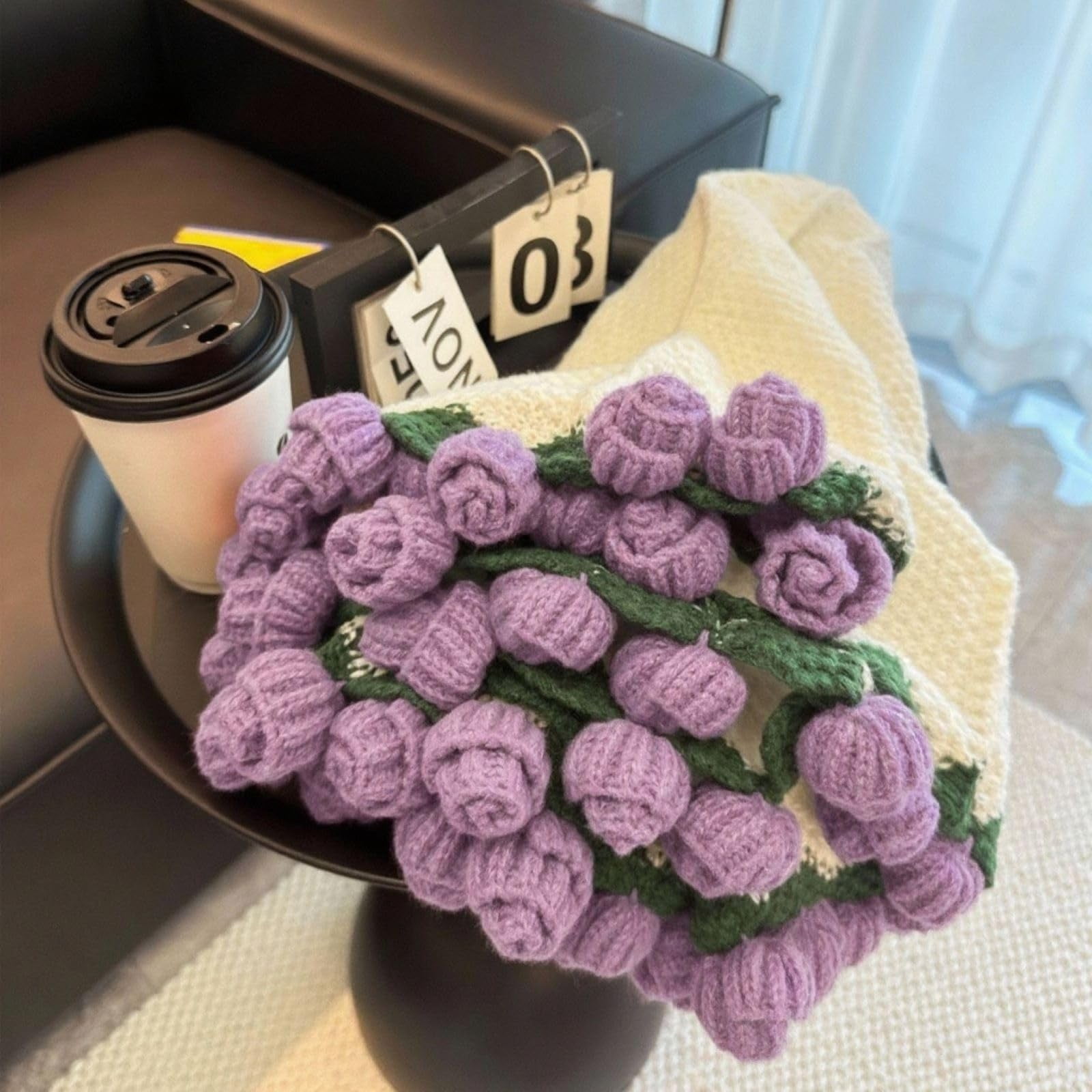 Pekkaxy Handmade Crochet Rose Bouquet Blanket, Soft Knit Throw for Bed Sofa Couch, Decorative Flower Blanket for Valentines, Birthday, Wedding Gift, 3 Sizes