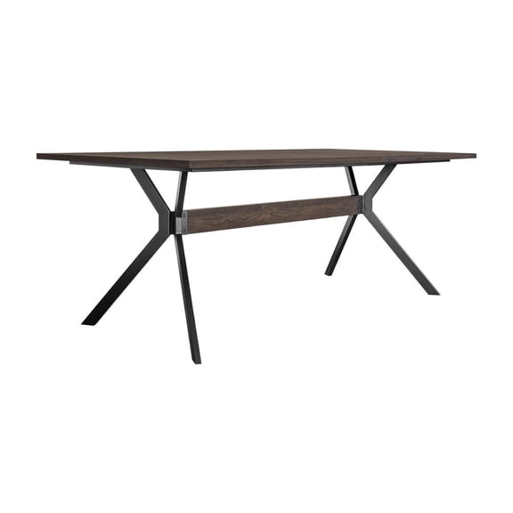 Armen Living Nevada Rustic Oak Wood Trestle Base Dining Table In Dark Brown