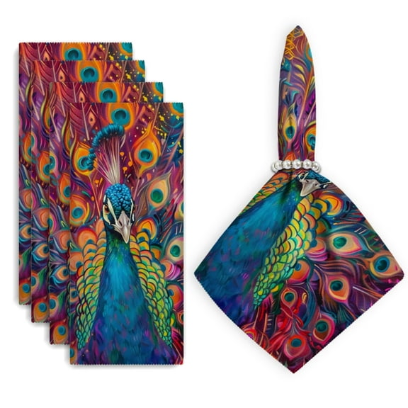 Bahomeck Cloth Napkins Set Of 4,18*18 Inch Washable Polyester Napkins Dining Table Napkins Weddings Party Dinner Parties(Elegant Peacocks Displaying Colorful Feathers)
