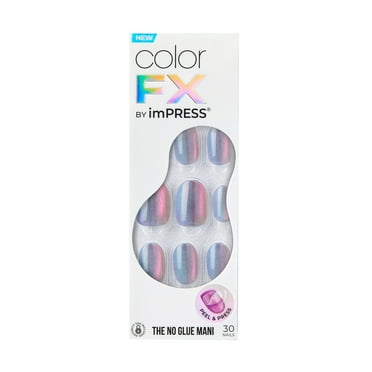 KISS imPRESS Color FX Press on Nails, Fly Up, Silver, Short Oval, 30 Count