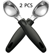 2 Pcs Ice Cream Scoop Stainless Steel Icecream Scooper With Non-Slip Rubber Grip - Professional Metal Ice-Cream Spade - Dishwasher Safe  Black