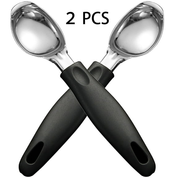 2 Pcs Ice Cream Scoop Stainless Steel Icecream Scooper With Non-Slip Rubber Grip - Professional Metal Ice-Cream Spade - Dishwasher Safe  Black