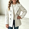 thumbnail image 4 of Chiccall Girls Double Breasted Trench Coat Kids Classic Notch Lapel Long Sleeve Button Up Short Peacoat Fall Winter Fashion Outerwear Jacket White 140, 4 of 9