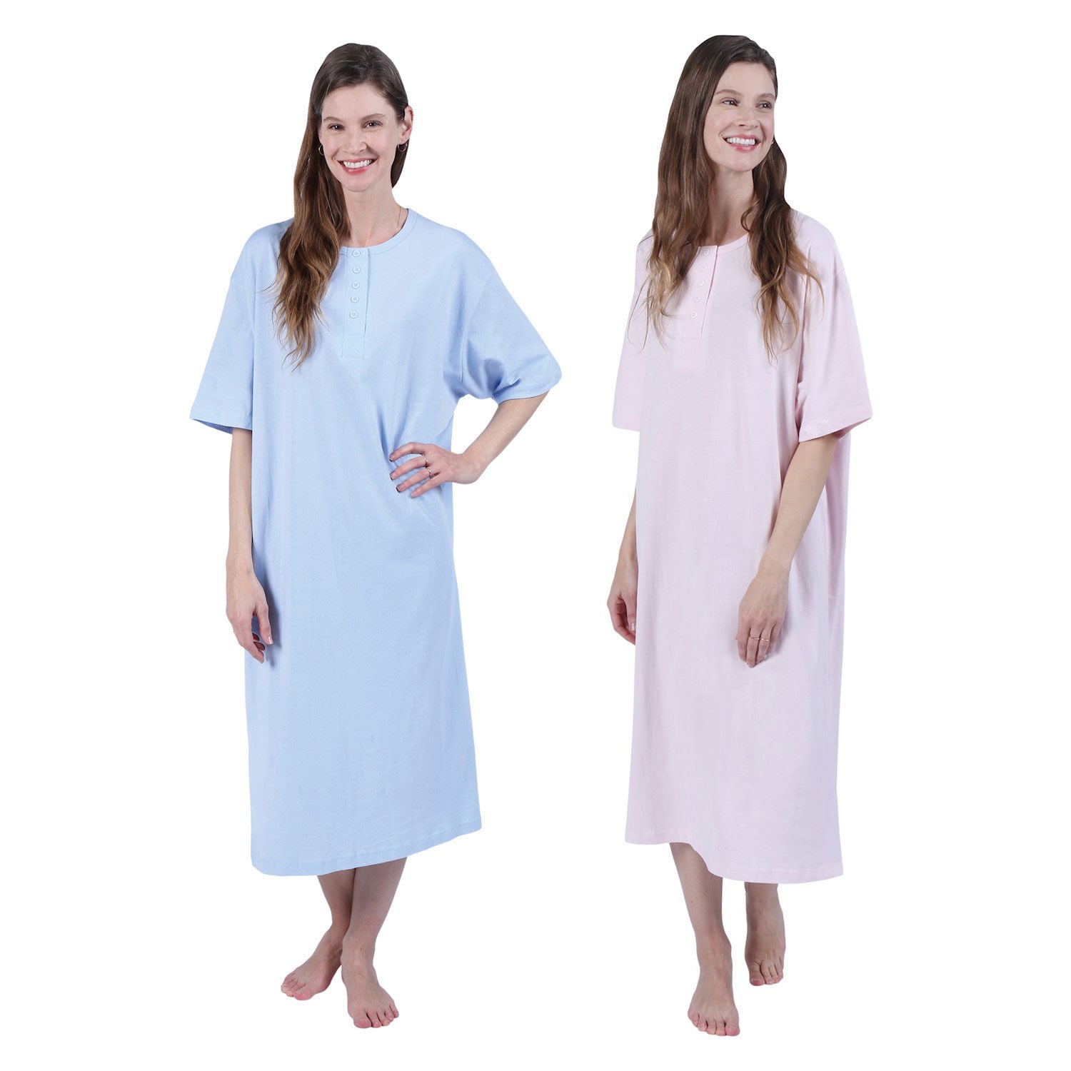 CATALOG CLASSICS Womens Nightgown Henley Night Shirt 100 Cotton Night