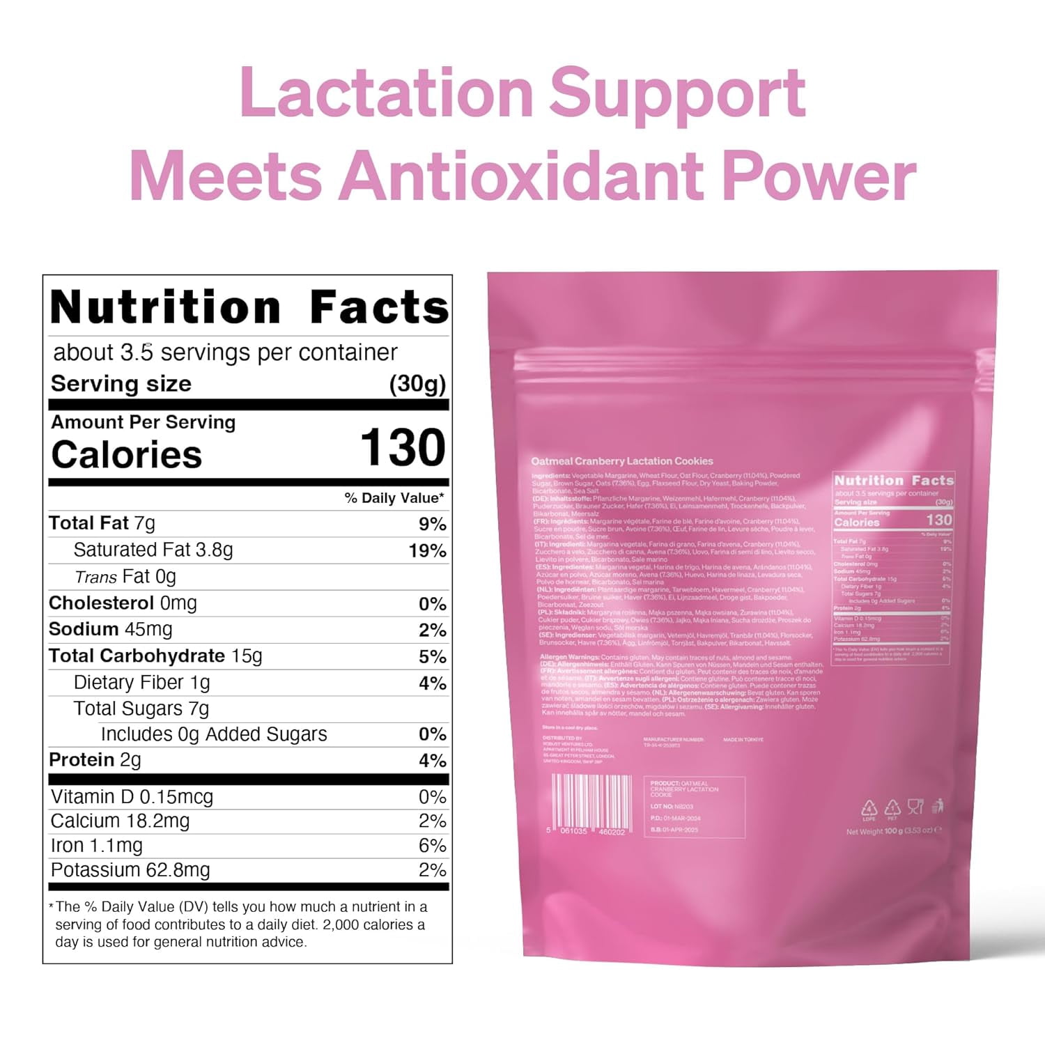 Cranberry Lactation Cookies for Breastfeeding by Lovenoobs™, Help for Milk Supply Increase, 6x3.5oz