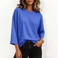 thumbnail image 4 of Hurxie Womens T-Shirt Casual 3/4 Sleeve Boxy Tops Loose Fit Crew Neck Basic Shirts Blue,L, 4 of 7
